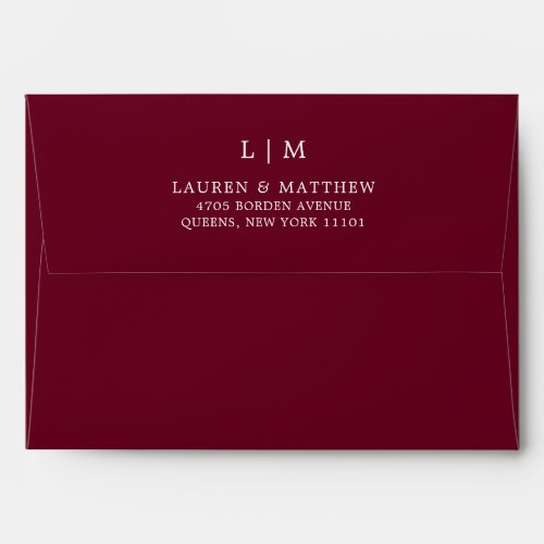 Lauren Burgundy Monogram Elegant Wedding Envelope