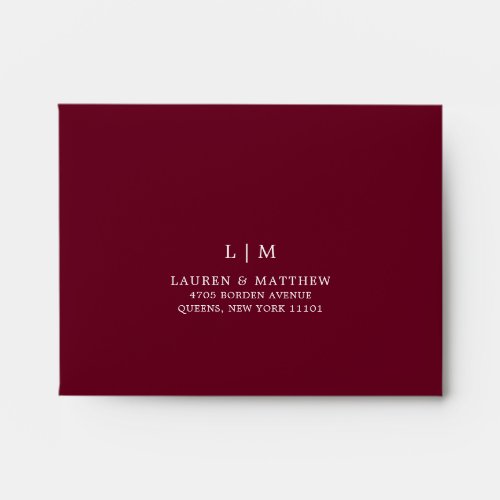 Lauren Burgundy Monogram Elegant Wedding Envelope