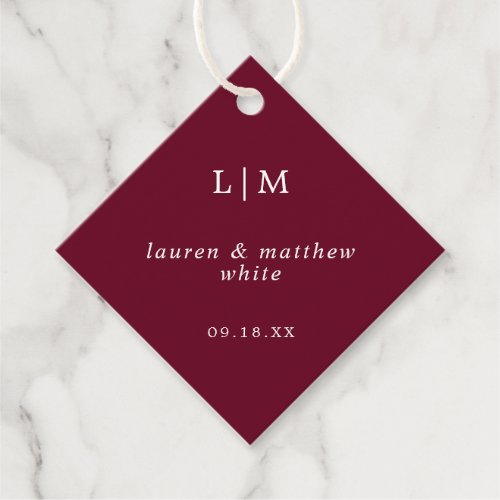Lauren Burgundy Monogram Elegant Wedding Favor Tags