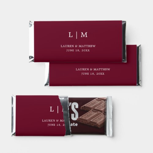 Lauren Burgundy Monogram Elegant Wedding Hershey Bar Favors