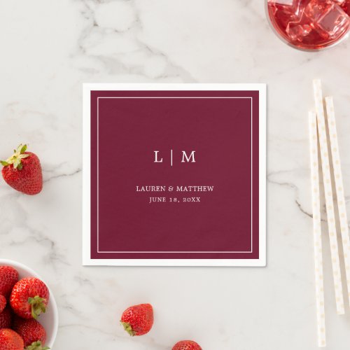 Lauren Burgundy Monogram Elegant Wedding Napkins