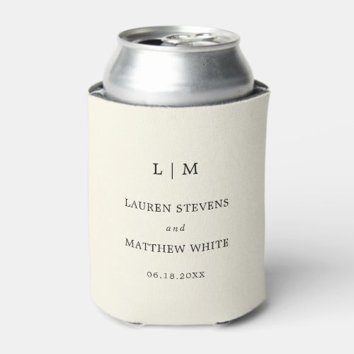 Lauren Cream Monogram Elegant Wedding Can Cooler