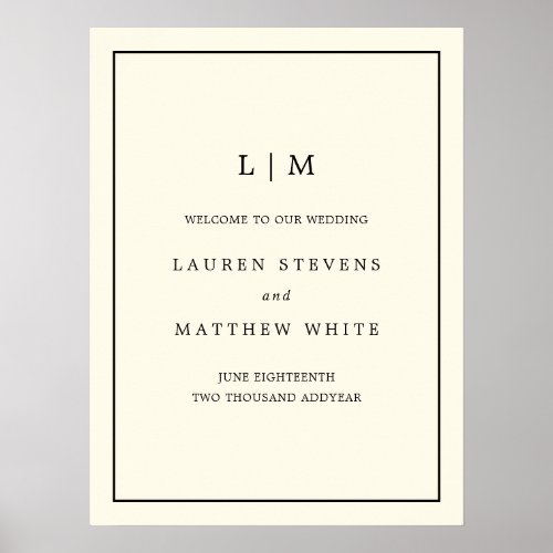 Lauren Cream Monogram Elegant Wedding Poster