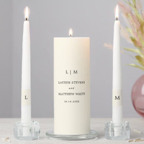 Lauren Cream Monogram Elegant Wedding Unity Candle Set