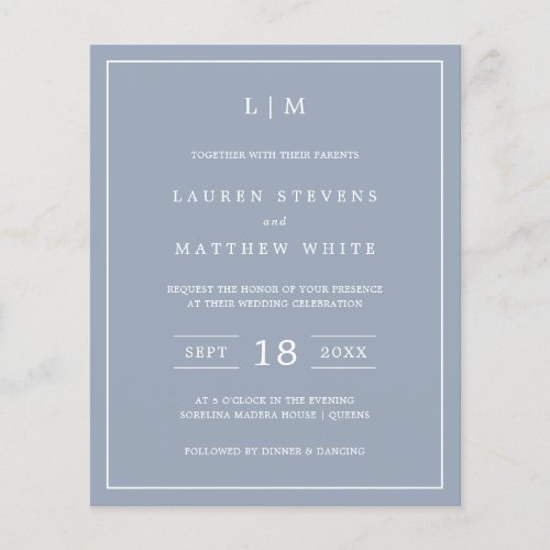 Lauren Dusty Blue Budget Wedding Invitation