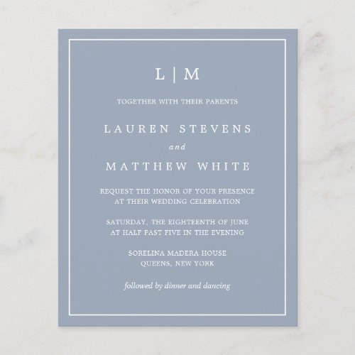 Lauren Dusty Blue Budget Wedding Invitation