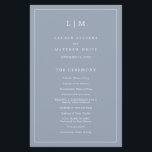 Lauren Dusty Blue Monogram Elegant Wedding<br><div class="desc">Simple Wedding Program featuring a modern yet elegant design with your two letter monogram at the top and your details surrounded by a thin border. All text is in white over a dusty blue background and may be changed in the design editing tool. The front has your order of ceremony...</div>