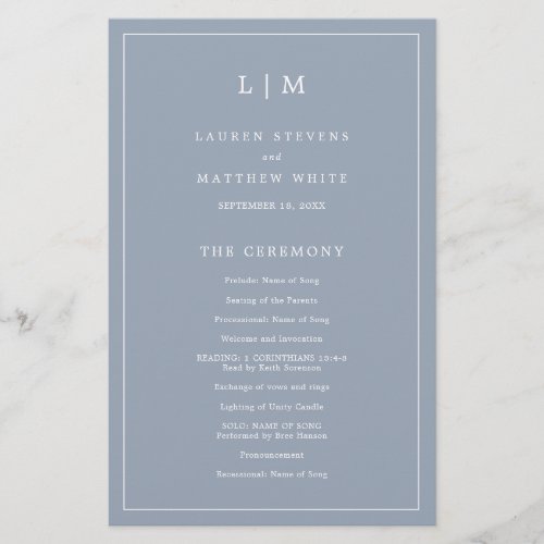 Lauren Dusty Blue Monogram Elegant Wedding