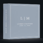 Lauren Dusty Blue Monogram Elegant Wedding 3 Ring Binder<br><div class="desc">Simple wedding binder featuring a modern yet elegant design with your two letter monogram along with your names and wedding date surrounded by a thin border. All text is in white over a dusty blue background. The fonts and background colors may be changed to any colors you wish. A chic...</div>