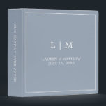 Lauren Dusty Blue Monogram Elegant Wedding 3 Ring Binder<br><div class="desc">Simple wedding binder featuring a modern yet elegant design with your two letter monogram along with your names and wedding date surrounded by a thin border. All text is in white over a dusty blue background. The fonts and background colors may be changed to any colors you wish. A chic...</div>