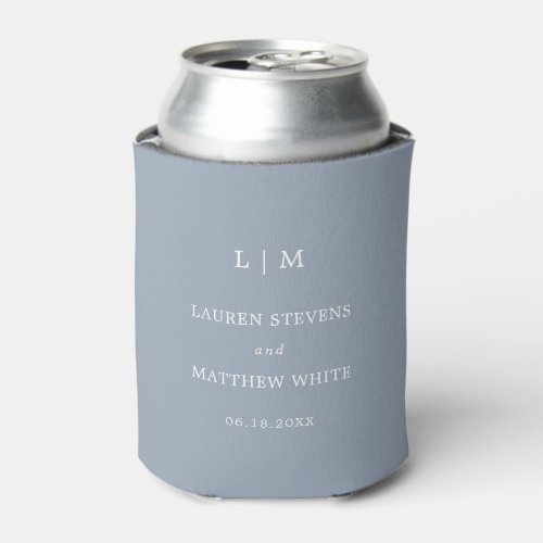 Lauren Dusty Blue Monogram Elegant Wedding Can Cooler