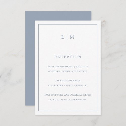 Lauren Dusty Blue Monogram Elegant Wedding Enclosure Card