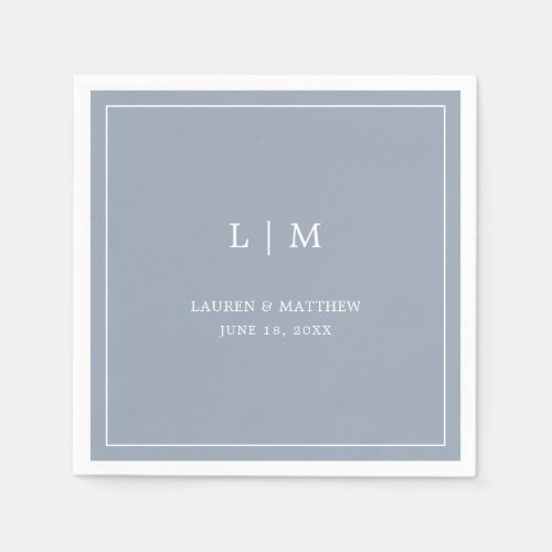 Lauren Dusty Blue Monogram Elegant Wedding Napkins