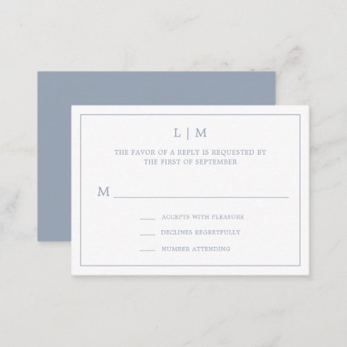 Lauren Dusty Blue Monogram Elegant Wedding Note Card