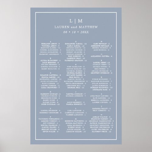 Lauren Dusty Blue Monogram Elegant Wedding Poster