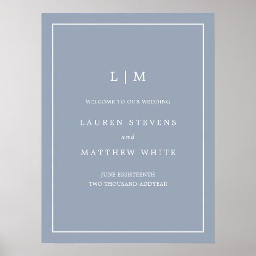 Lauren Dusty Blue Monogram Elegant Wedding Poster