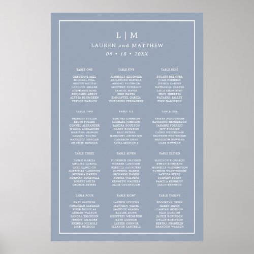 Lauren Dusty Blue Monogram Elegant Wedding Poster