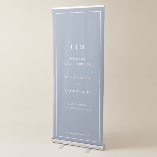 Lauren Dusty Blue Monogram Elegant Wedding Retractable Banner