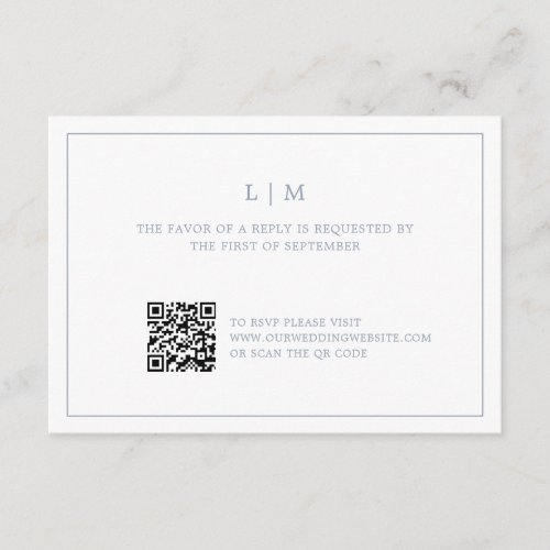 Lauren Dusty Blue Monogram Elegant Wedding RSVP Card