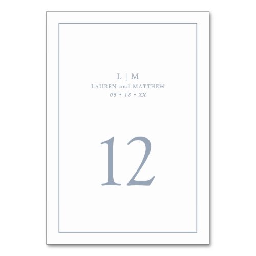 Lauren Dusty Blue Monogram Elegant Wedding Table Number