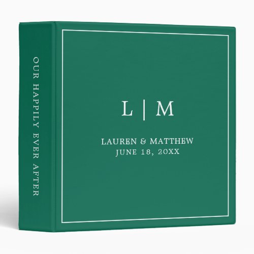 Lauren Emerald Green Monogram Elegant Wedding 3 Ring Binder