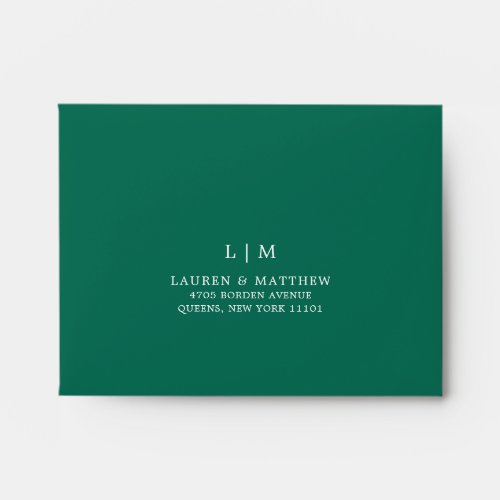 Lauren Emerald Green Monogram Elegant Wedding Envelope