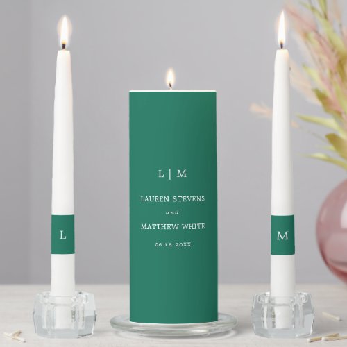 Lauren Emerald Green Monogram Elegant Wedding Unity Candle Set