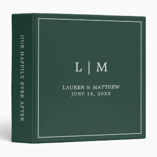 Lauren Forest Green Monogram Elegant Wedding 3 Ring Binder