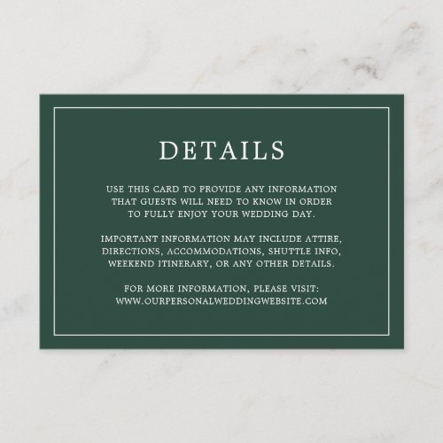 Lauren Forest Green Monogram Elegant Wedding Enclosure Card