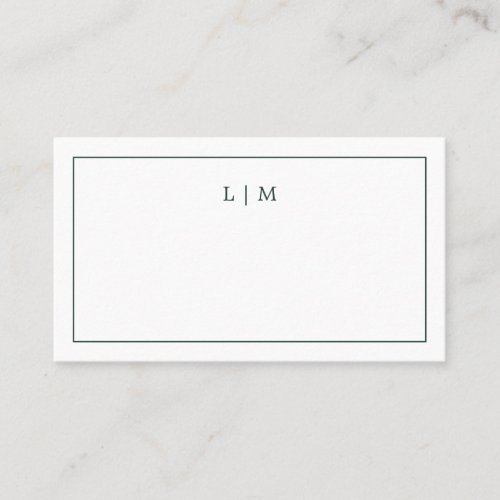 Lauren Forest Green Monogram Elegant Wedding Place Card