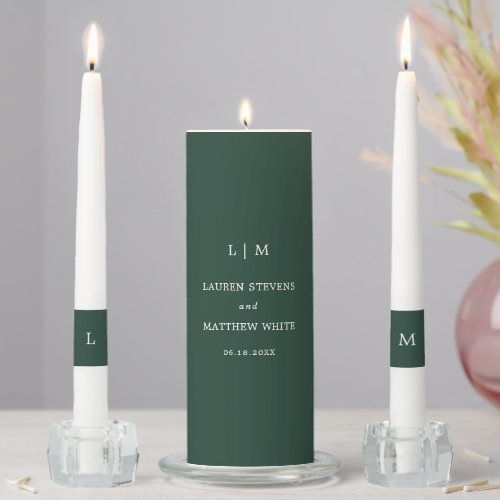 Lauren Forest Green Monogram Elegant Wedding Unity Candle Set