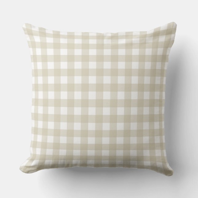 Lauren Gingham Beige Throw Pillow (Front)