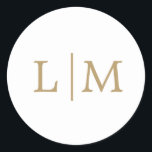 Lauren Gold Monogram Elegant Wedding Classic Round Sticker<br><div class="desc">Simple wedding stickers featuring an elegant and timeless design with your two letter monogram in a gold tone, over a white background. The font color may be changed to any color you wish by clicking the customize button or making a request for a custom order by sending me a message....</div>