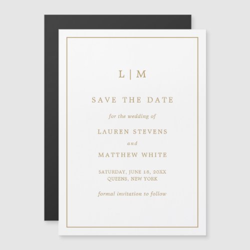 Lauren Gold Monogram Elegant Wedding Magnetic Invitation