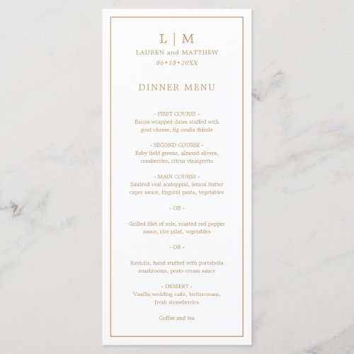 Lauren Gold Monogram Elegant Wedding Menu