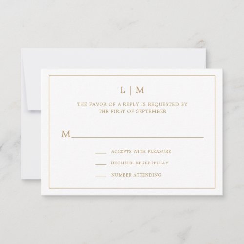 Lauren Gold Monogram Elegant Wedding RSVP Card