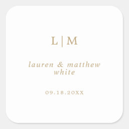 Lauren Gold Monogram Elegant Wedding Square Sticker