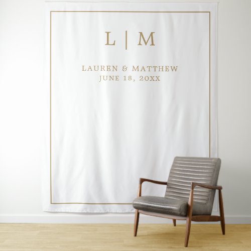 Lauren Gold Monogram Elegant Wedding Tapestry