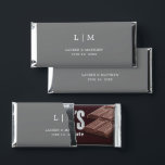 Lauren Gray Monogram Elegant Wedding Hershey Bar Favors<br><div class="desc">Simple personalized Hershey's Bar Wedding Favors featuring a modern yet elegant design with your two letter monogram along with your names and date in white over a medium gray background. The back has your personalized message. The font and background colors may be changed to any colors you wish by clicking...</div>