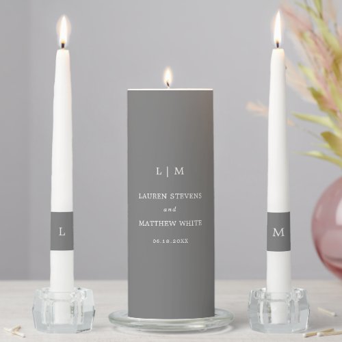 Lauren Gray Monogram Elegant Wedding Unity Candle Set