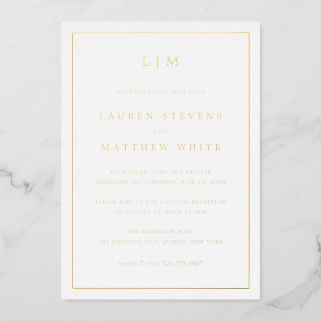 Lauren Monogram Elegant WeddingReception Foil Invitation (Front)
