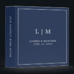 Lauren Navy Blue Monogram Elegant Wedding 3 Ring Binder<br><div class="desc">Simple wedding binder featuring a modern yet elegant design with your two letter monogram along with your names and wedding date surrounded by a thin border. All text is in white over a navy blue background. The fonts and background colors may be changed to any colors you wish. A chic...</div>
