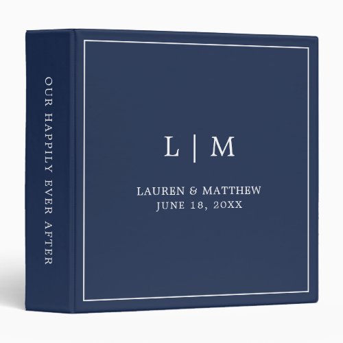 Lauren Navy Blue Monogram Elegant Wedding 3 Ring Binder