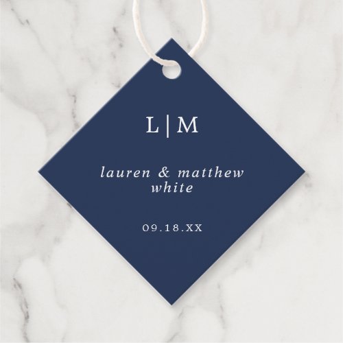 Lauren Navy Blue Monogram Elegant Wedding Favor Tags