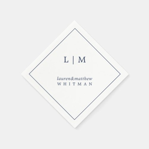 Lauren Navy Blue Monogram Elegant Wedding Napkins