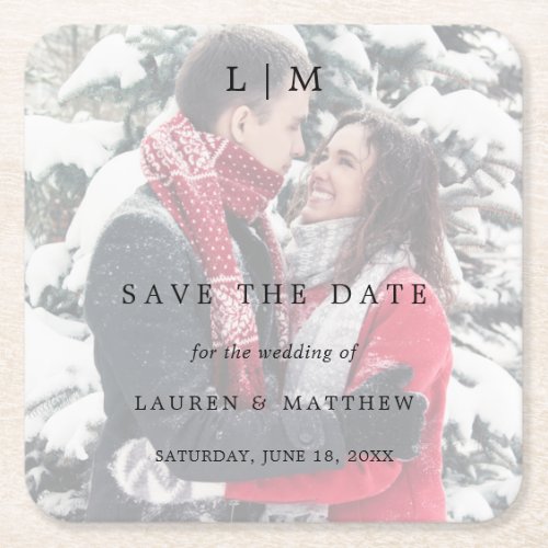 Lauren Photo Elegant Wedding Save the Date Square Paper Coaster