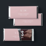 Lauren Pink Monogram Elegant Wedding Hershey Bar Favors<br><div class="desc">Simple personalized Hershey's Bar Wedding Favors featuring a modern yet elegant design with your two letter monogram along with your names and date in white over a dusty rose pink background. The back has your personalized message. The font and background colors may be changed to any colors you wish by...</div>