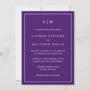 Lauren Purple Monogram Elegant Wedding Invitation