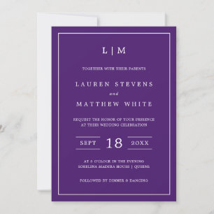 Lauren Purple Monogram Elegant Wedding Invitation