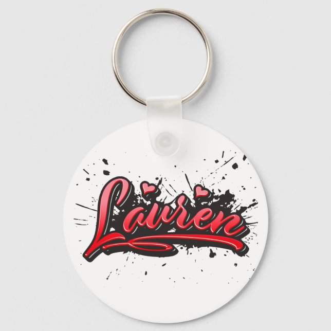 Lauren red Heart Graffiti Schlüsselanhänger Keychain (Front)